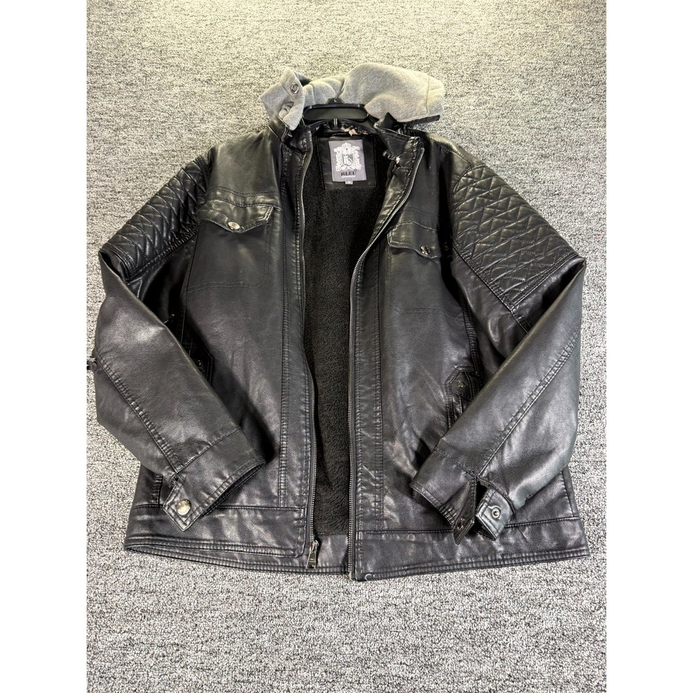 Bleu Grandeur Leather Biker Jacket Men Medium Black Soft Faux Fur Lined Full Zip